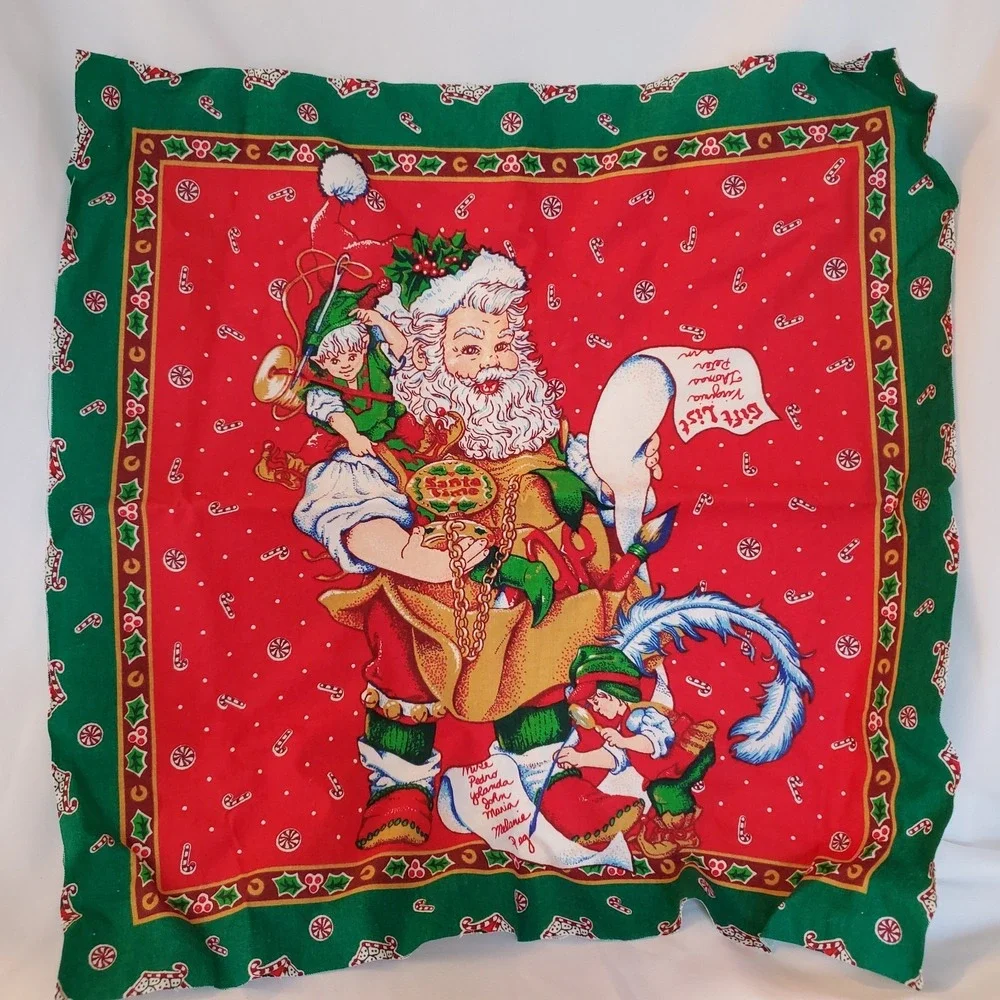 2 Toyshop Santa Claus Fabric Panel Pillows or Placemats‎ Vintage Cheryl Ann